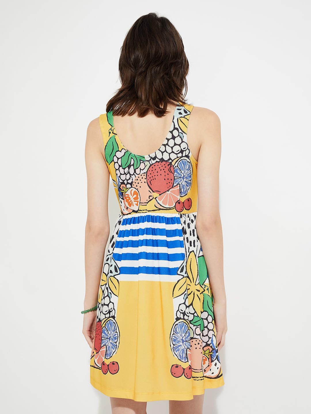 Max URB_N Women Printed Fit & Flare Dress (Yellow_L)