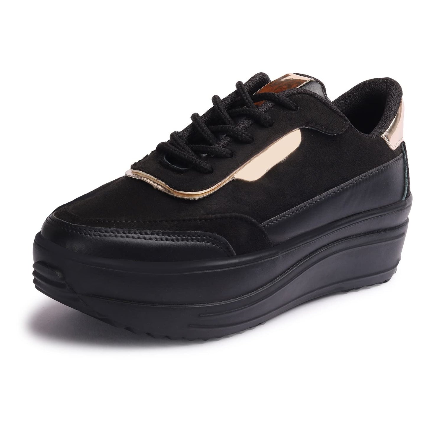 LENSBURY Women's Shoes for Walking Gym Training, Casual, Sports, Slip-On, Lightweight Lace up Athletics Slipon Running Sneaker for Ladies and Girls LBCNV4014BL-40 Black