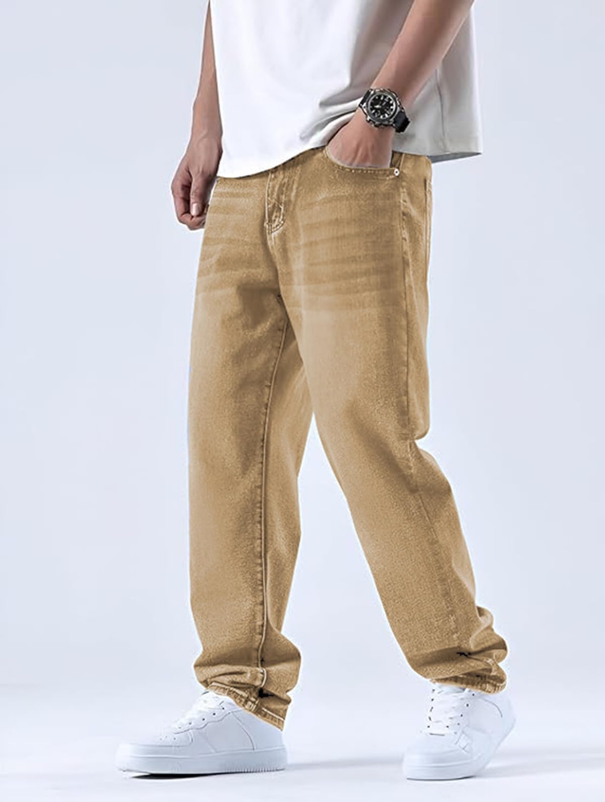 Ben Martin Khaki Men Jeans || Baggy Fit Jean's for Man || Loose Fit High Rise Denim || Stretchable Casual Wear Jean,s || Dance Rap Rapping Style Pant for Men || Denim Cotton Jeans 34 (2)