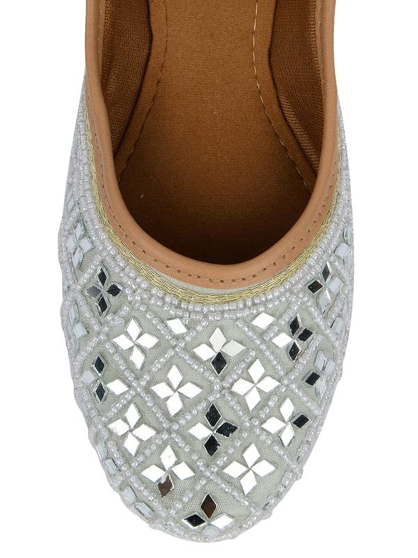 DESI COLOUR Women Ethnic Footwear Mojari/Punjabi Jutti-Mirror Art- Grey