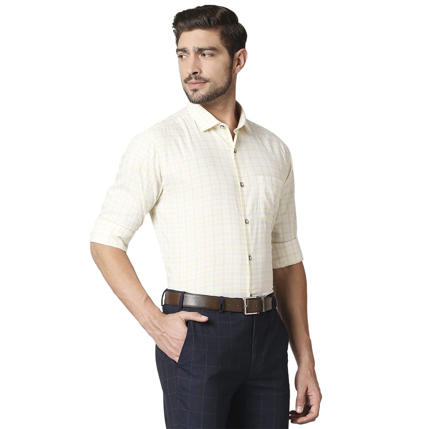 Park Avenue Men's Full Sleeve Slim Fit Medium Orange Casual Shirt