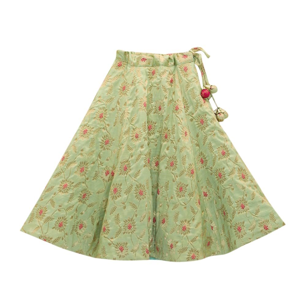 Hopscotch Girls Cotton Blend Ethnic Sets in Green Color For Ages (10-11 Years)