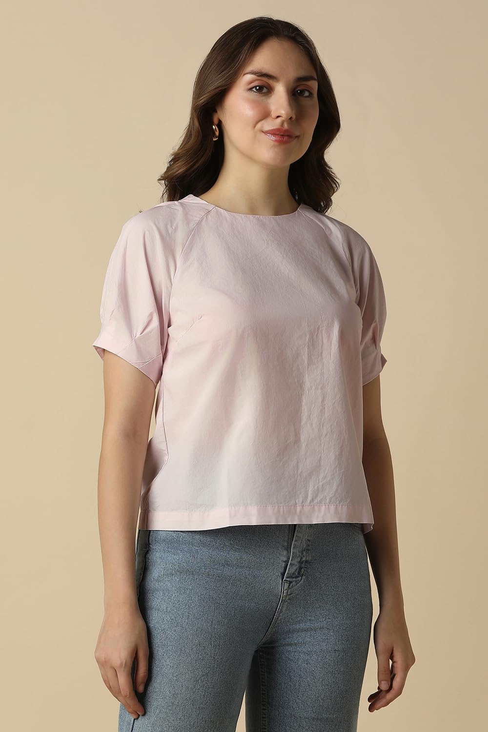 Women Light Pink Solid Casual Top