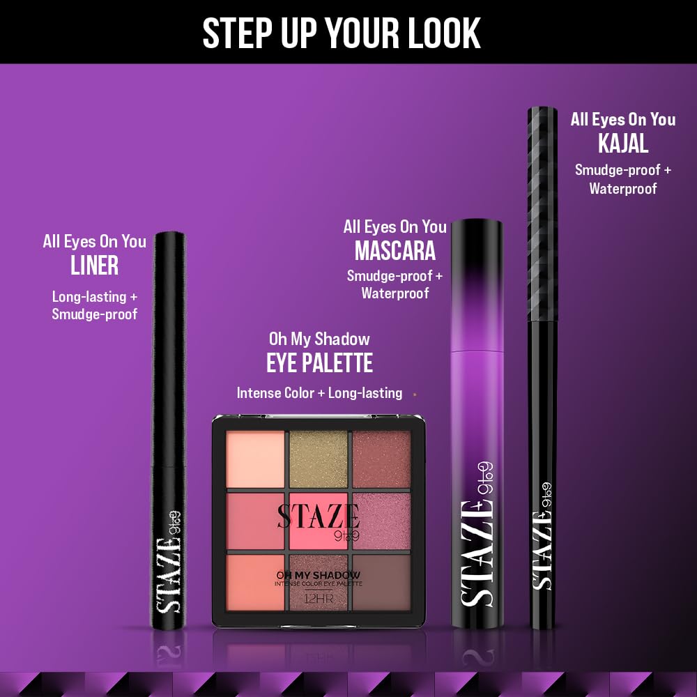 Staze 9To9 All Eyes On You Gel Eyeliner|Smudgeproof,Waterproof,16 Hrs Long Stay|One Stroke Application Formula|Lightweight,Water Resistent|Ultra-Pigmented Intense Matte Finish|01 Blackest Black|1.8Ml