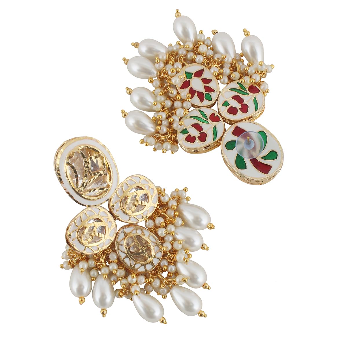 Lucky Jewellery Back Meenakari 18k Gold Plated White Color Set with Earring and Mang Tika Combo Uncut Big Faux Kundan Choker Necklace set (2415-J5SK-1815-W)