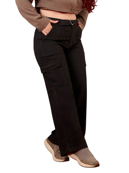 Miss Chase A+ Women's Wide Leg High Rise Regular-Length Stretchable Denim Jeans (APSS23DEN12-53-367-32, Licorice Black, 32)