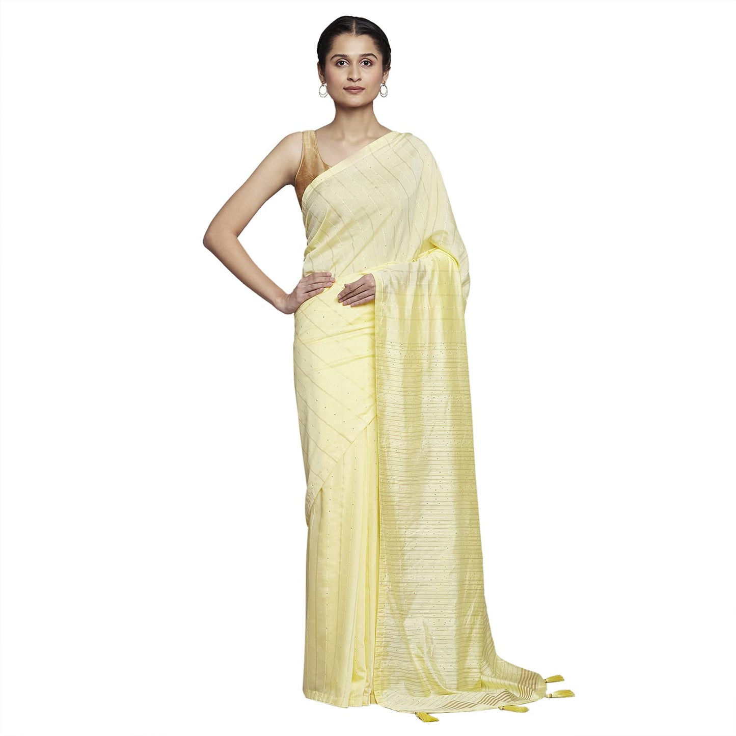 navyasa Bright Yellow Liva Lite Pastel Embroidered Saree
