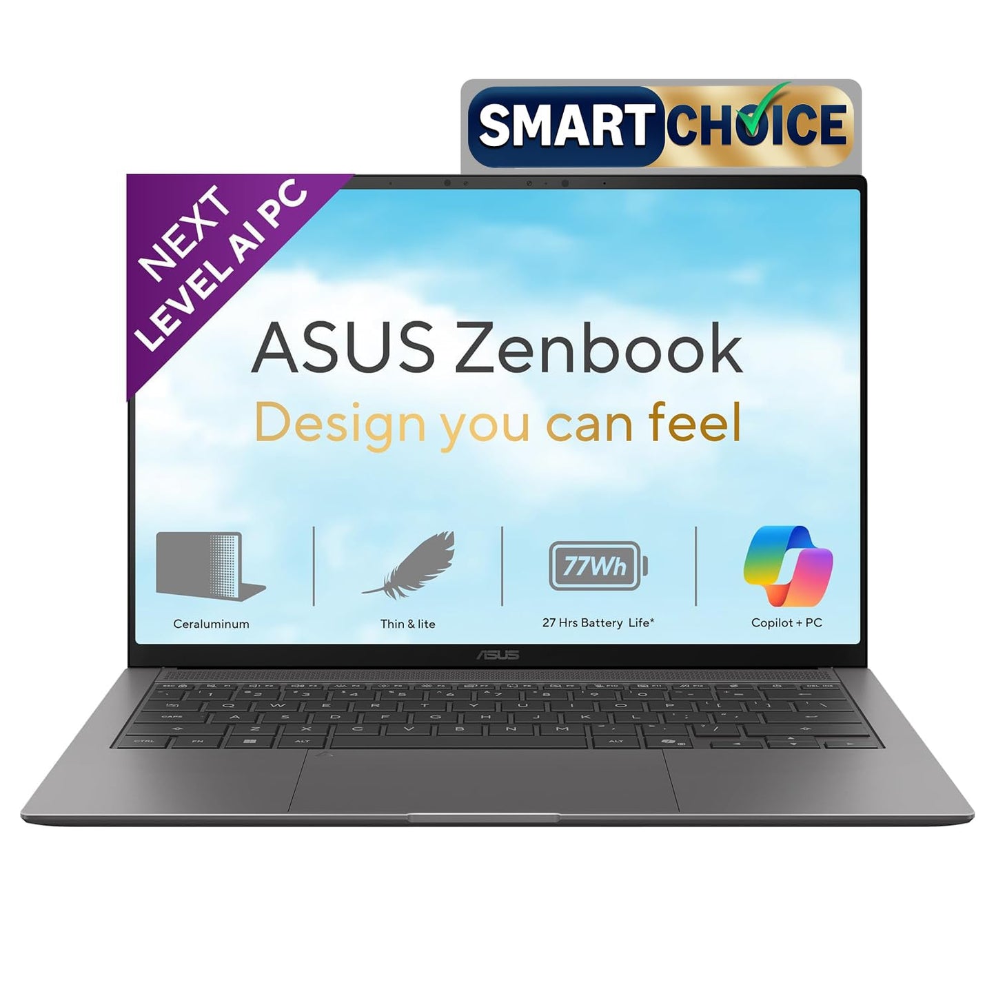 ASUS Zenbook S14 (2026),Smartchoice,Intel Core Ultra 7 355 (Series 3),16GB RAM,512GB SSD,3K OLED,Touchscreen, 14"(35.5 cm),Win 11,M365 Basic(1Y),Office 24, Gray,1.2 Kg,UX5406AA-SU361WS,Copilot+ PC