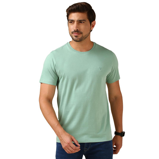 Van Heusen Men's Solid Regular Fit T-Shirt (60052_Pack of 1_Green