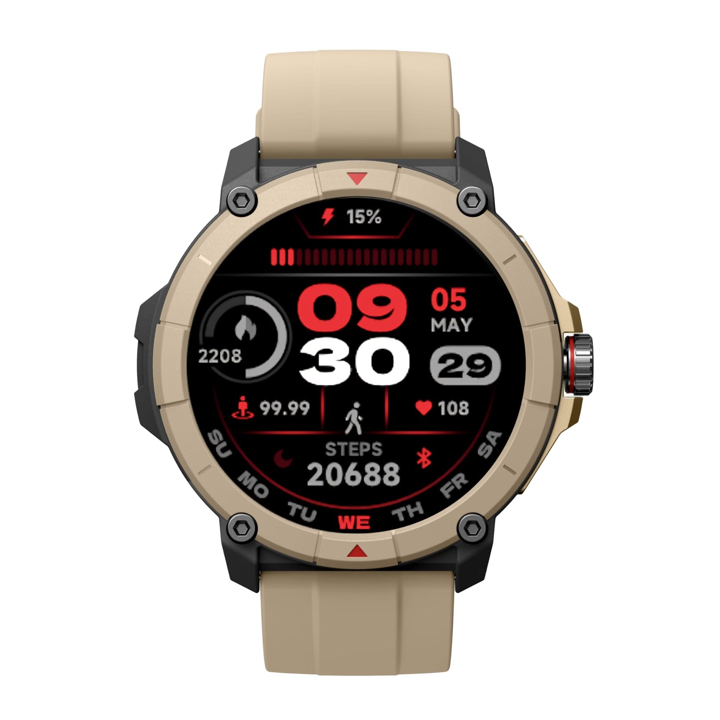 Smart Goat Latest Rugged & Sporty Smart Watch with Alexa, Bluetooth Calling,1.38" HD Display, Touch Screen, 100+ Sports Modes, Waterproof, SpO2, Sleep Monitor, Fitness Tracker,(Golden Ecru)