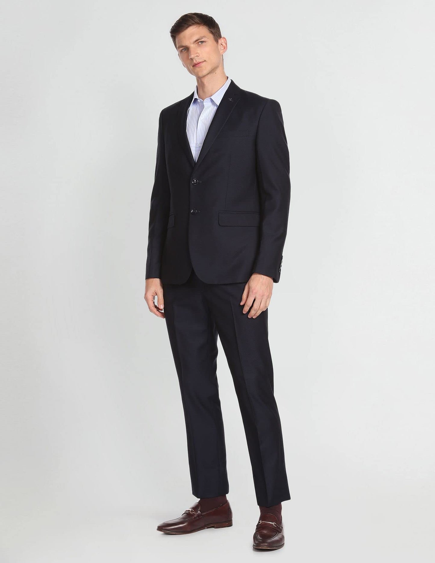 Arrow Men's Rayon Notch Lapel Collar Dobby Two Piece Suit (ARAFSU5514_Navy