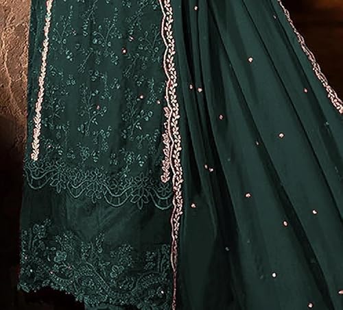 RUDRAPRAYAG Women's Georgette Semi Stitched Embroidered Work With Moti Work Anarkali Suit With Dupatta