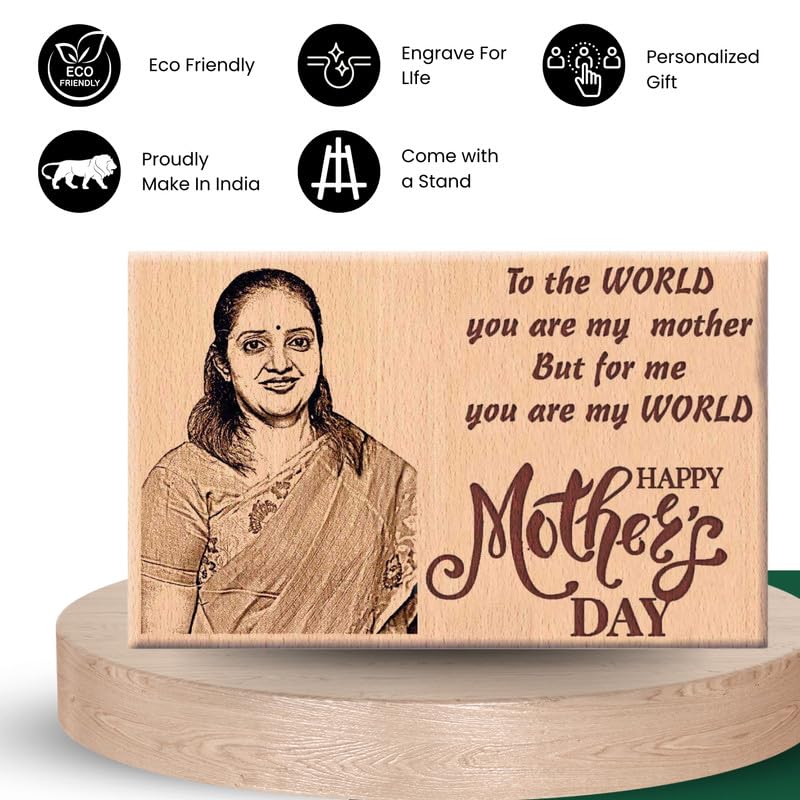 Incredible Gifts India Personalized Engraved Wooden Happy Mothers Day Photo Frame Gift for Mom (6×4 Inches, Wood), Tabletop