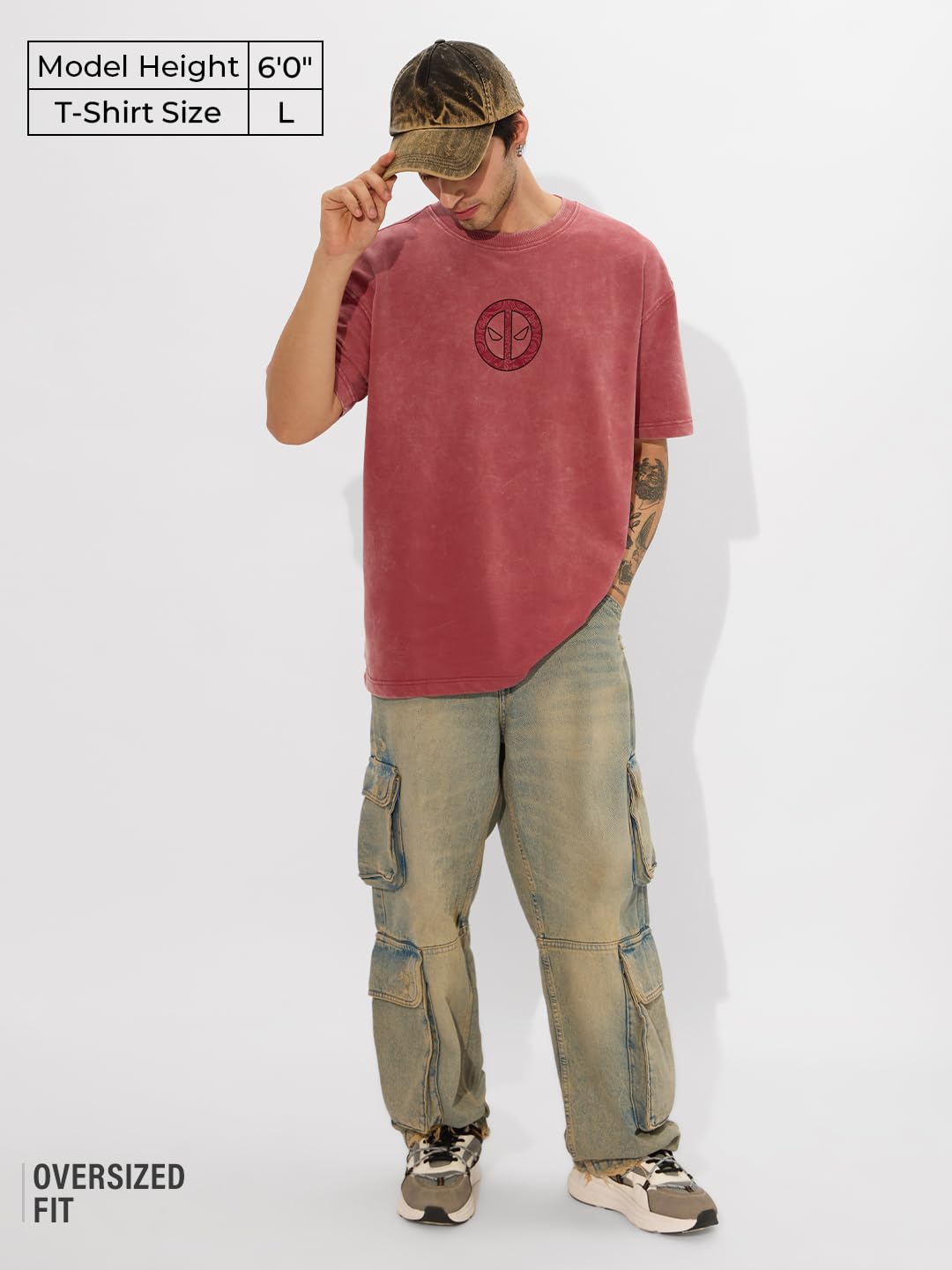 The Souled Store Official Deadpool: Anti-Hero Men and Boys Short Sleeves Round Neck Pink Graphic Printed Cotton Oversized T-Shirts