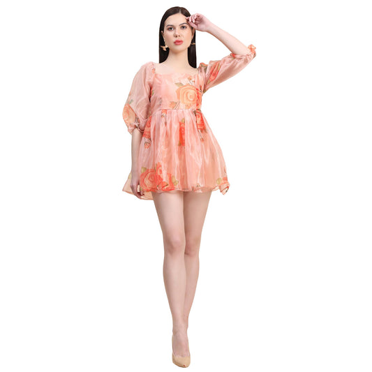 Laycra Women’s Silk Elegant Dress – Flattering Fit, Perfect for Weddings, Parties, and Formal Events (Size Small) Orange Color