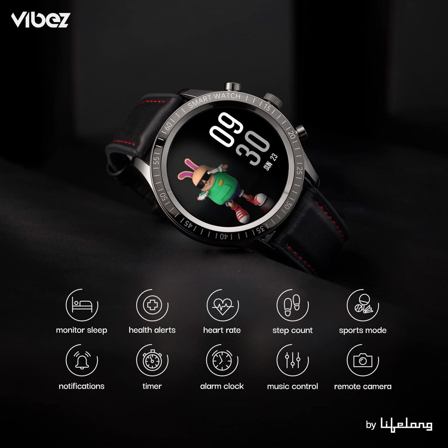 Vibez by Lifelong Urbane Smartwatch with 3D UI 1.32"HD Display|24x7 Heart Rate & Blood Oxygen Tracking|8 Sports Mode|Sleep Monitor|IP67 Waterproof|7 days Battery Backup(1 Year Manufacturer Warranty, VBSWM360, Black)