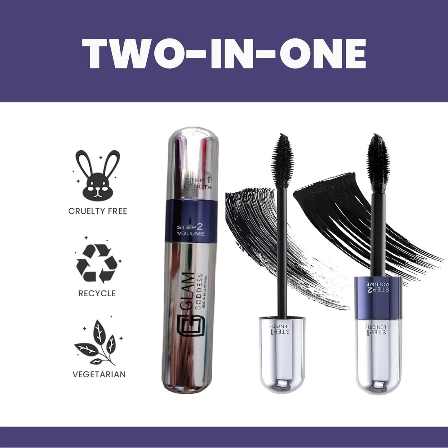 Glam Goddess Double Trouble Volumizing and Lengthening Mascara | 2-in-1 Mascara for Women | Long Lasting (15 ml) (Black)