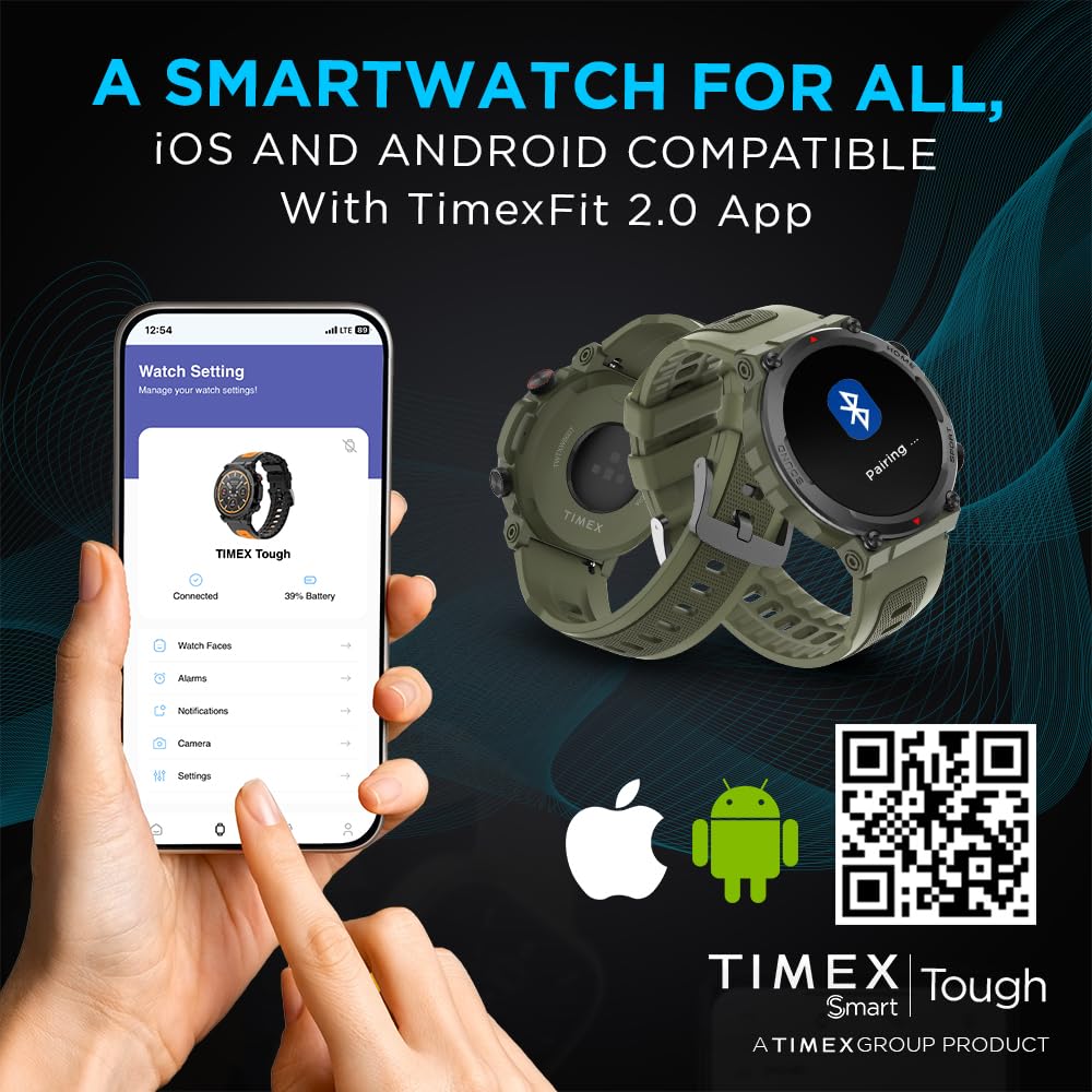 TIMEX Unisex-Adult Tough 1.43Round Amoled Rugged Smartwatch With 466X466 Pixel Resolution| Bluetooth Calling| Metallic Body|Always On Display|Ai Voice Assist|100+ Sports Modes|100+ Watchfaces