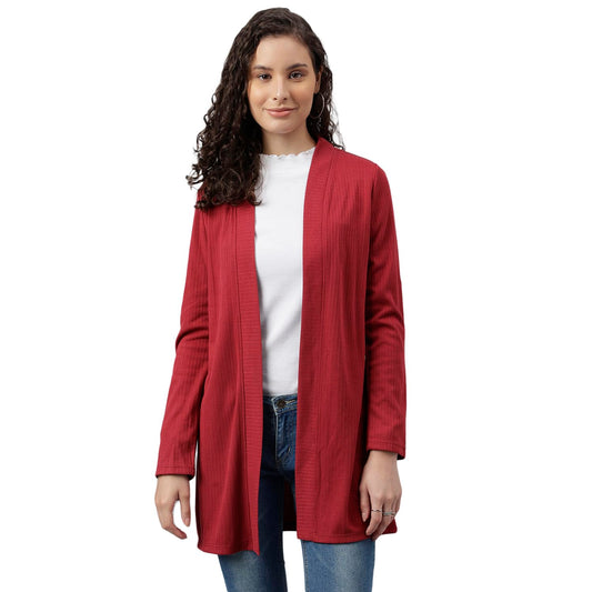 Latin Quarters Women Maroon Full Sleeves Solid Casual Shrug_XL