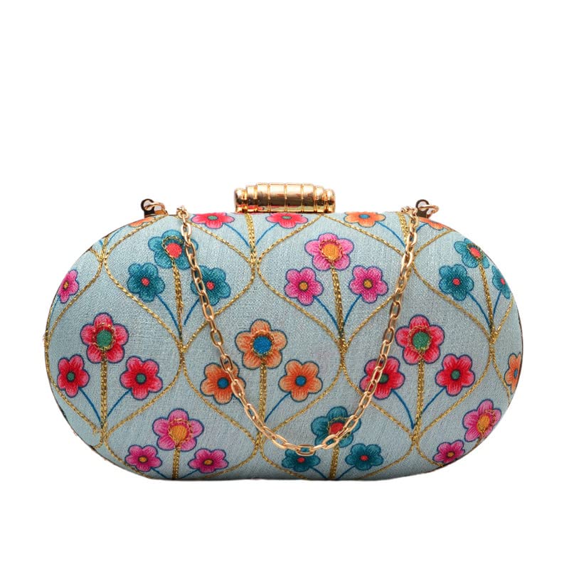 Artklim Embroidered Clutch Bag For Women With Detachable Strap (Multicolor 2)