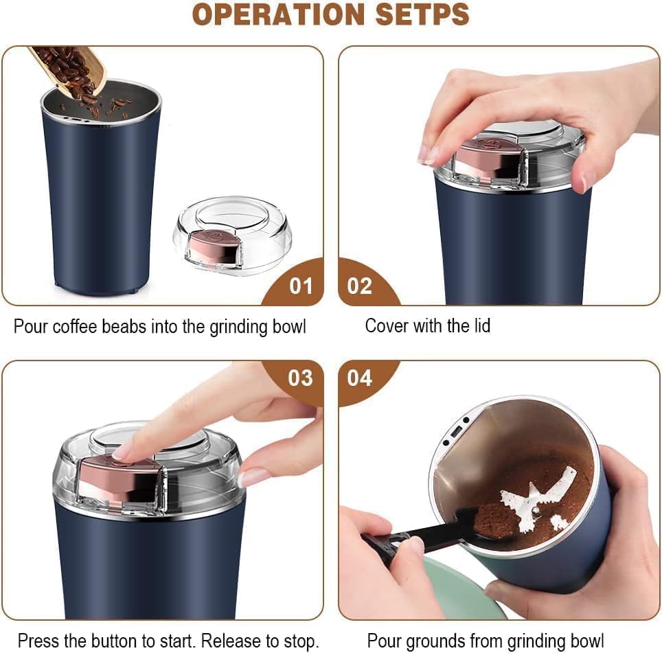 Primwand Electric Herb & Spice Grinder 200W | Stainless Steel 4 Blade Grinder for Dry Masala, Coffee Beans, Nuts & Grains | One-Touch Push Button | Compact & Durable Grinding Machine for Kitchen Use