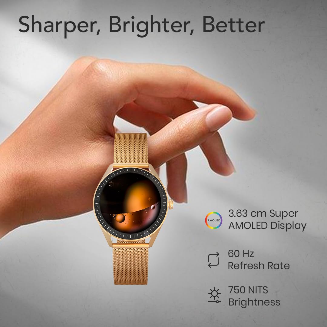 Titan Crest 2.0 Smart Watch for Man & Women, 1.43" AMOLED Display, Mesh Metal Strap, BT Calling, Tailored Activity Tracker, 100+ Sports Modes, Fast Charging, Smart Watch for Men Latest & Women (Black)