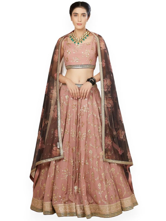 Zeel Clothing Women's Zari Sequins Embroidered Georgette Lehenga Choli With Dupatta (5086-Pink-Wedding-Stylish-Latest; Free Size)