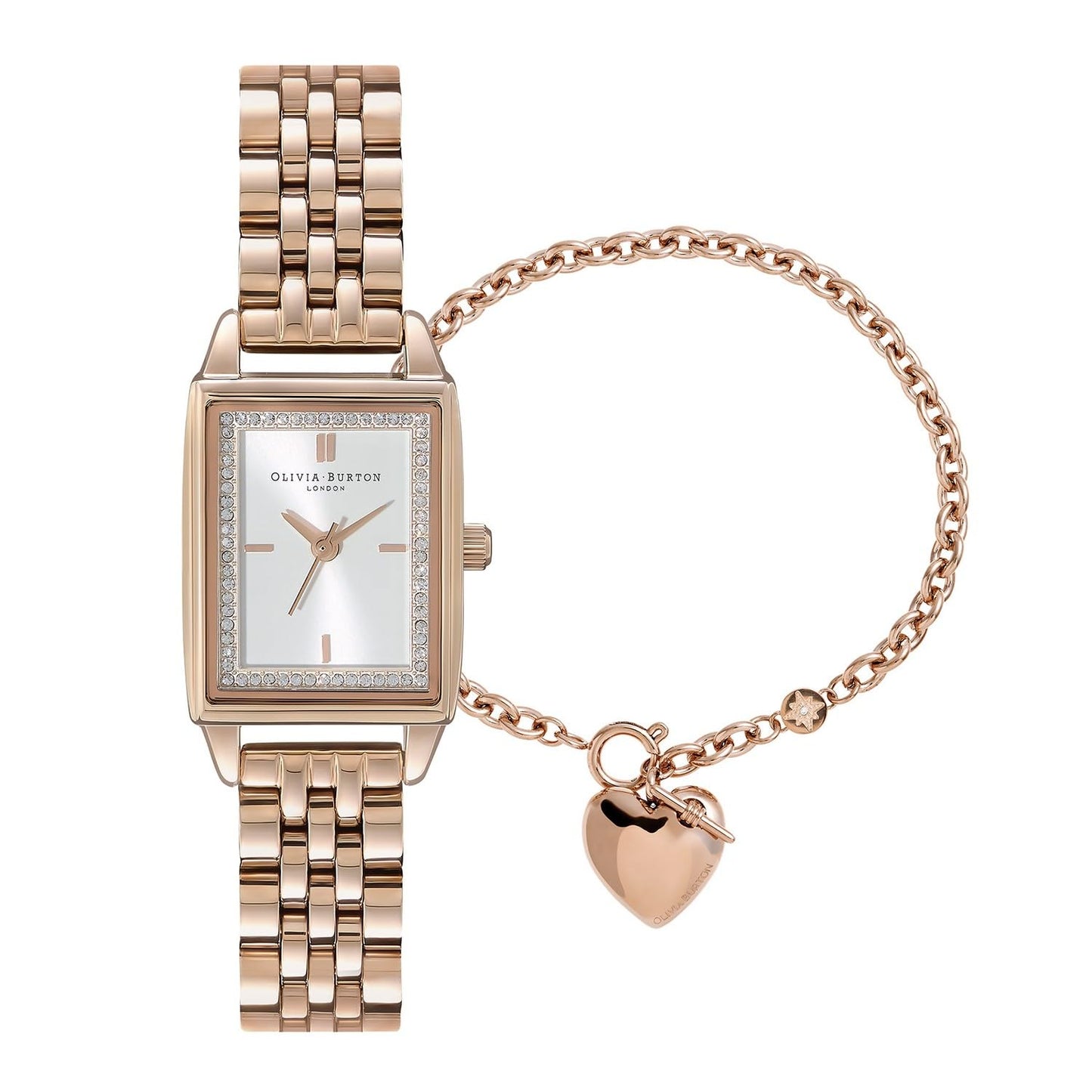 Olivia Burton Gift Set Qtz Basic Slim White Rectangle Dial Women's Watch|Ionic Plated Carnation Gold Steel Material|Gold Color Band - 24070013