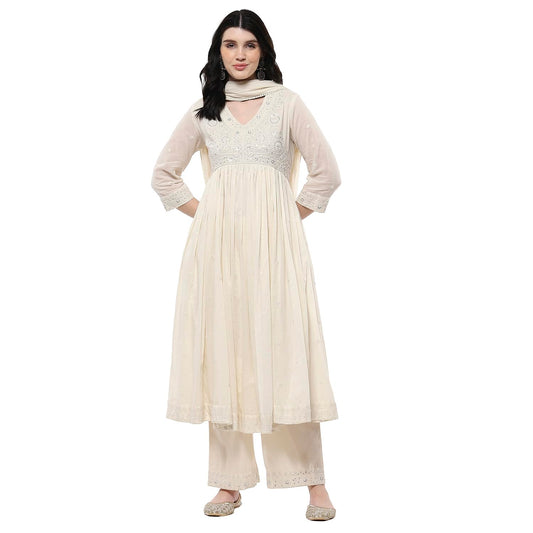 Biba Women's Cotton Kurta Set (SKDSTRA10507SS25OWHT_Off White