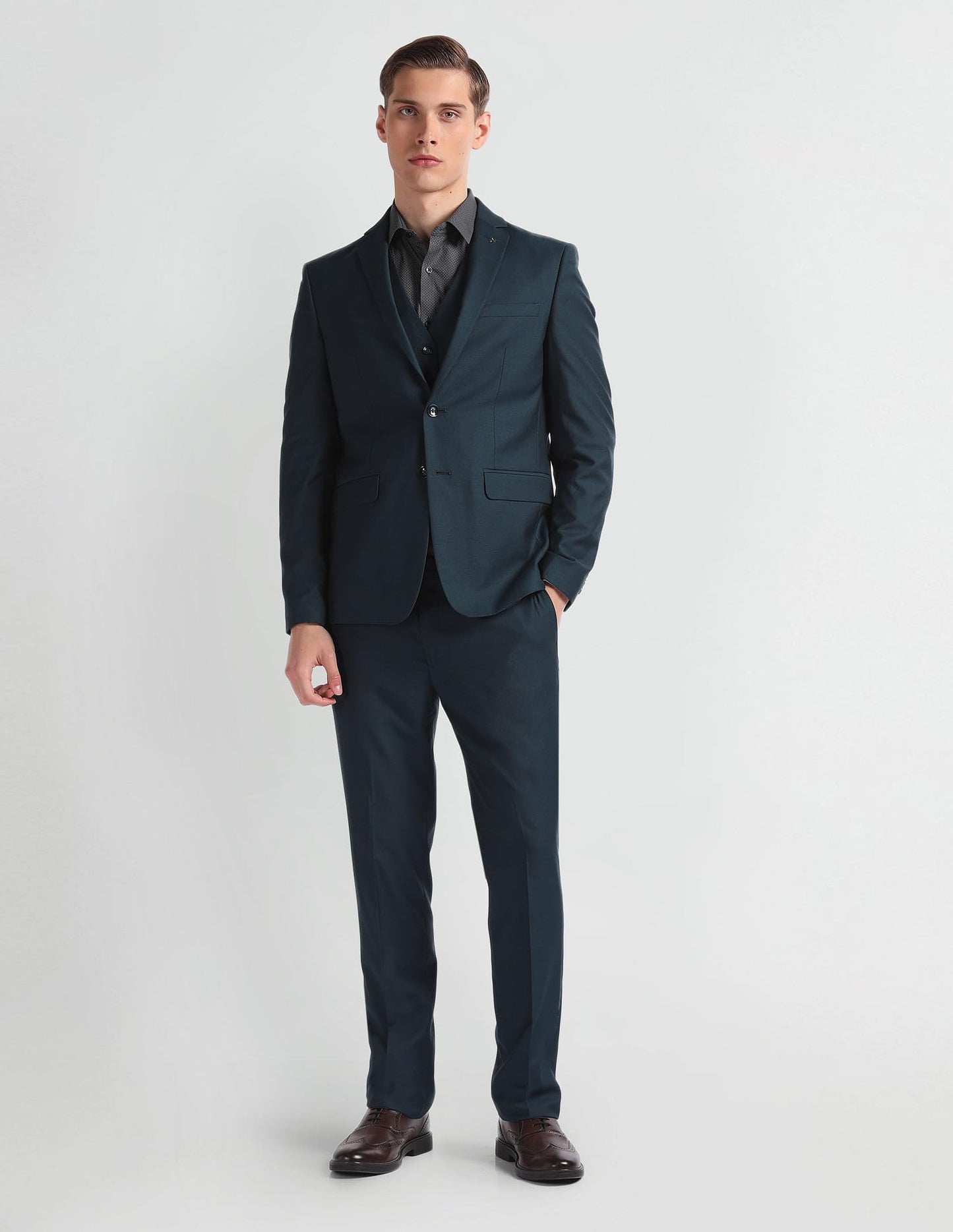 Arrow Men's Polyester Blend Single Breasted Business Suit Pants Set (ARAHSU5521_Teal