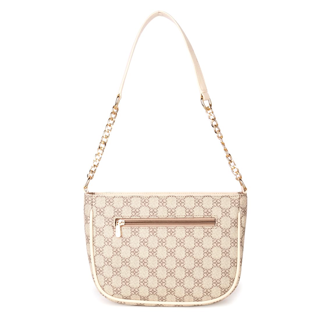 Carlton London Women's Beige Signature Crossbody Bag with Gold Chain Strap