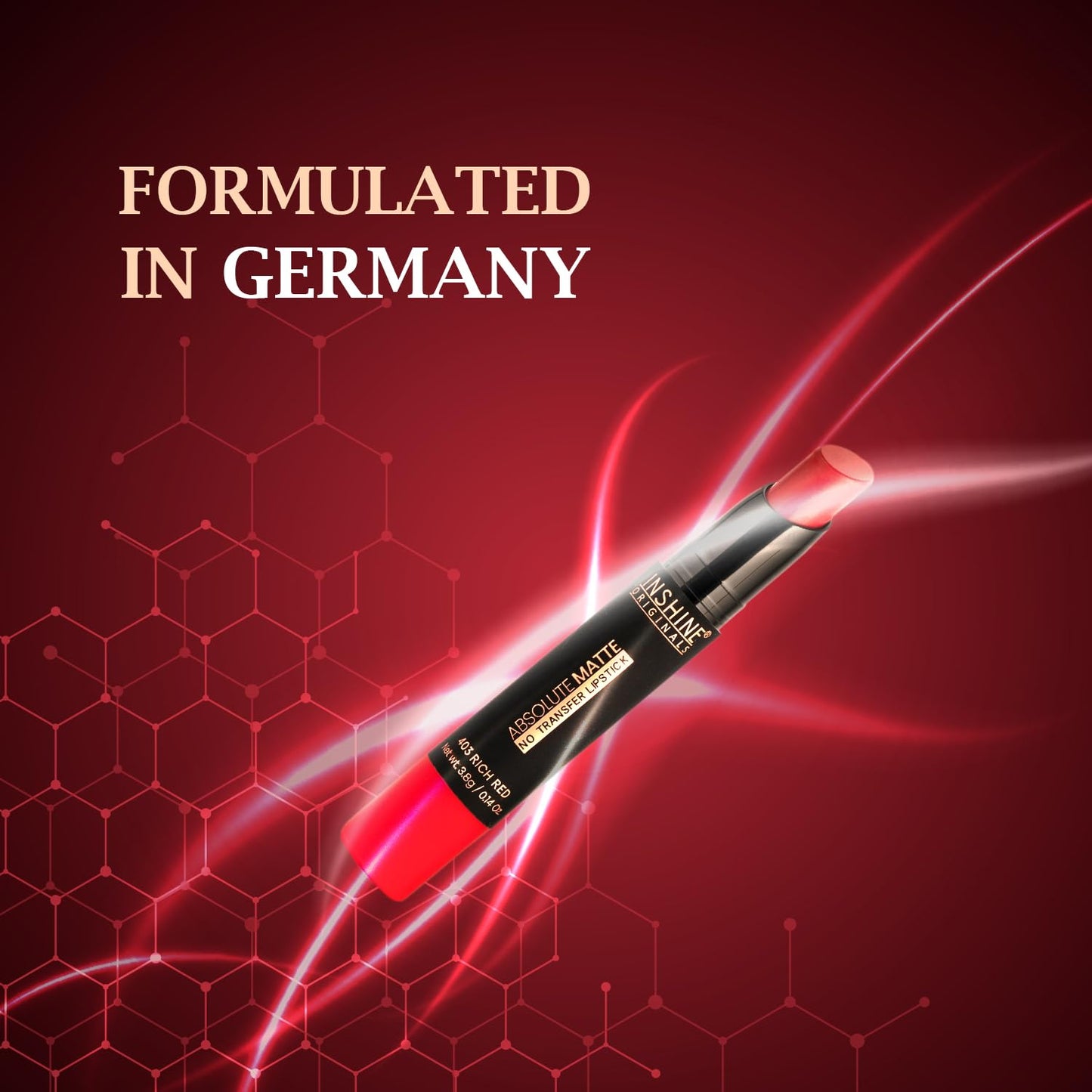 INSHINE Absolute Matte Lipstick - Long-lasting, Transfer-resistant, Velvety Matte Finish with Intense Color, Up to 12 Hours Wear | Perfect for Sophisticated Lips - RED PASSION