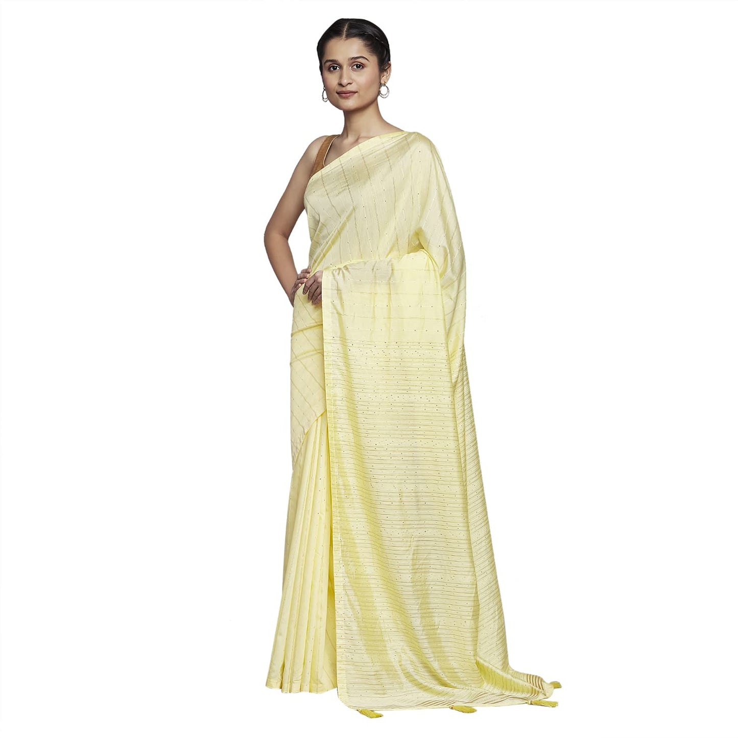 navyasa Bright Yellow Liva Lite Pastel Embroidered Saree