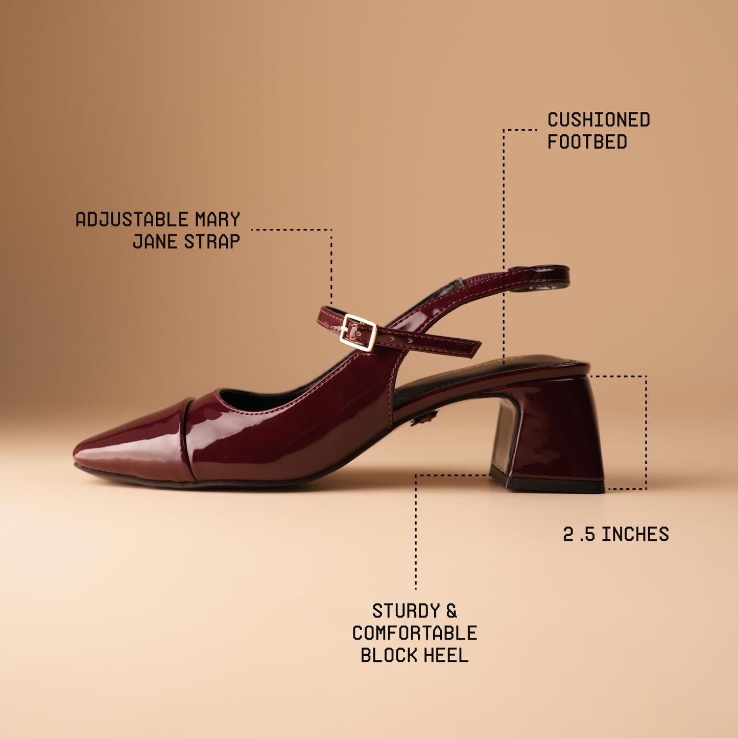 Theater Women Twiggy Cherry Red Mary Jane Heels | Square Toe Slingback Block Heel Sandals with Adjustable Strap | Comfortable & Stylish Shoes for Office, Party and Casual Wear