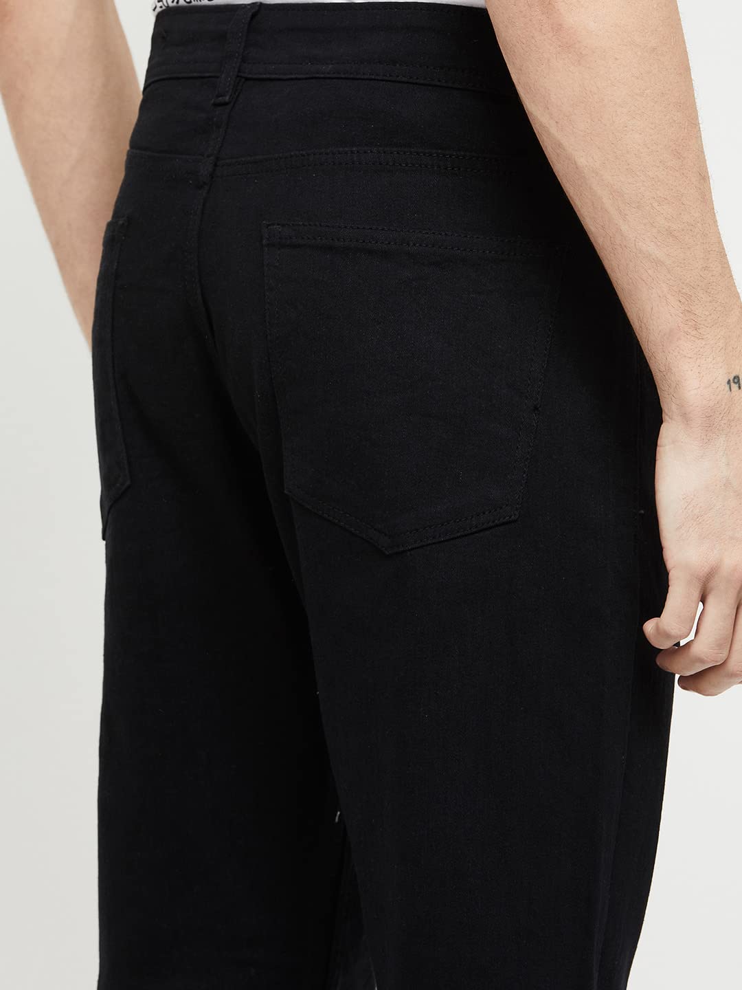 Max Men's Ankle Length Solid Carrot Fit Mid Rise Jeans (Black_34)