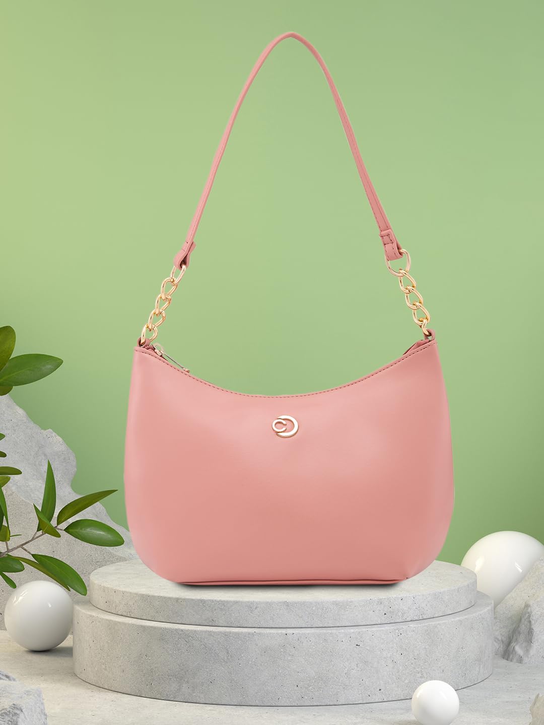 Caprese Perline Handbag, Blush-Medium | Stylish Solid Designed Handbag for Women with Spacious Compartment | Secure Top Zip | Perfect for Casual/Party & Daily Outings
