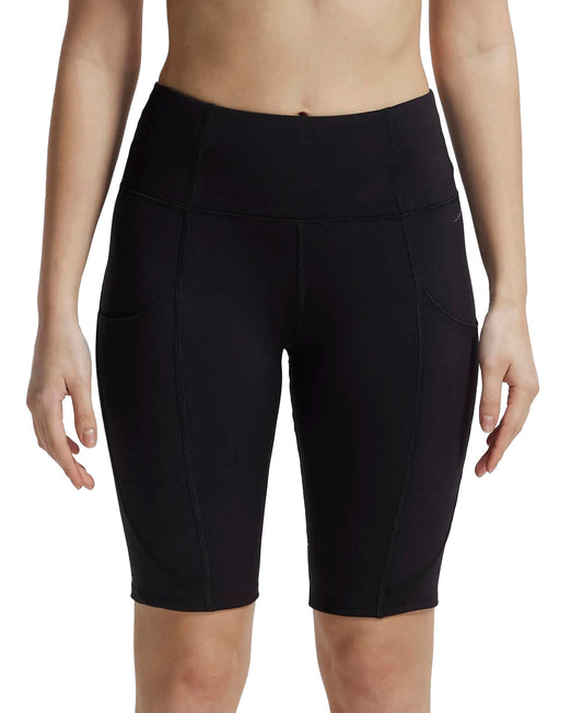 Jockey Women's Microfiber Elastane Stretch Slim Fit Shorts with Side Pockets and Stay Fresh Treatment_Style_MW81_Black_XL