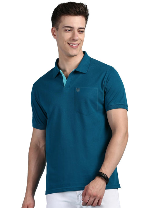 Lux Cozi Men's Half Sleeve Soild Casual T-Shirt with Chest Pocket_COZI_2122_EMRAD_XL_1PC Emerald