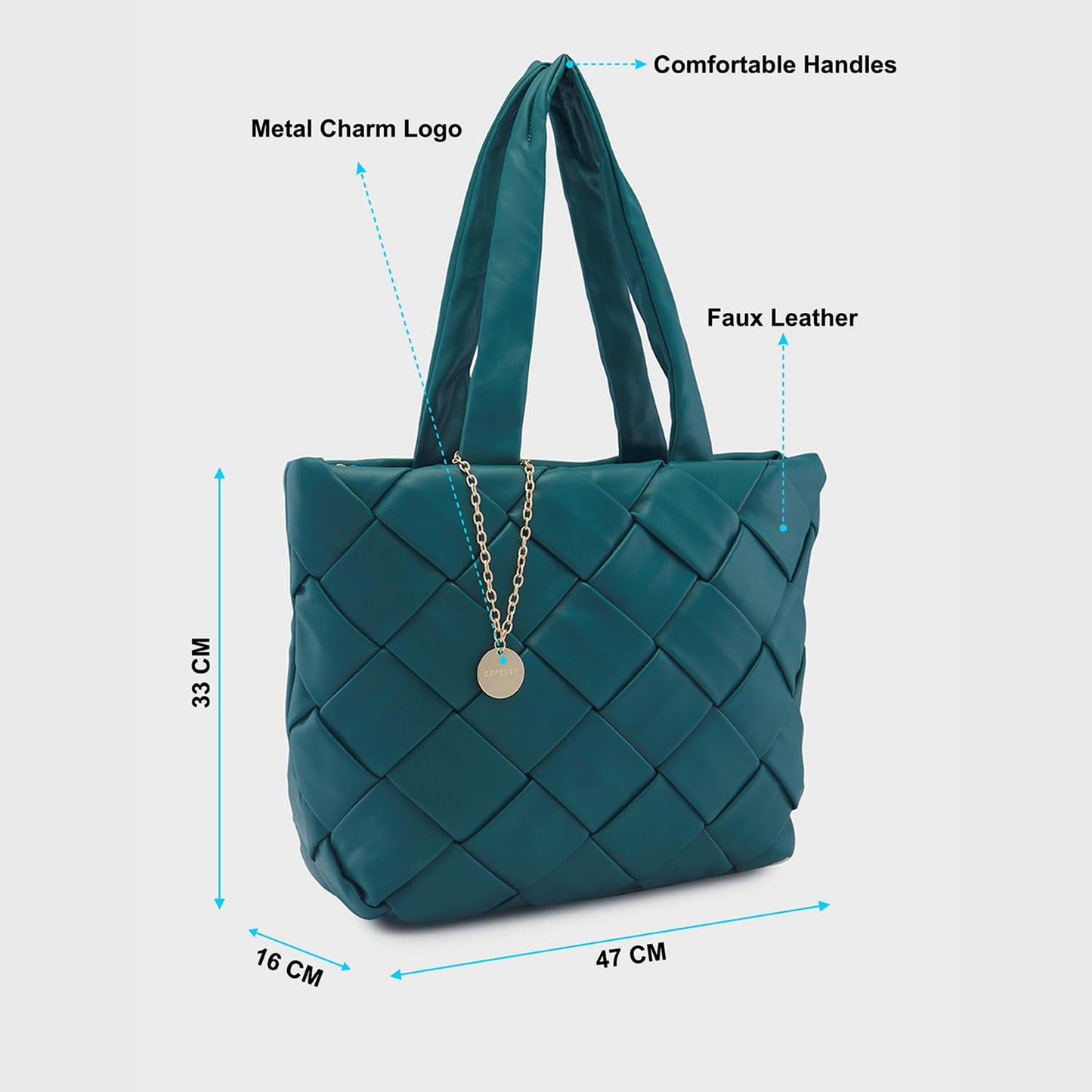 Caprese Merlin Tote Bag, Large-Bottle Green | Stylish Handbag for Women | Spacious, Versatile Office & Daily Essentials Tote | Top Zip Closure