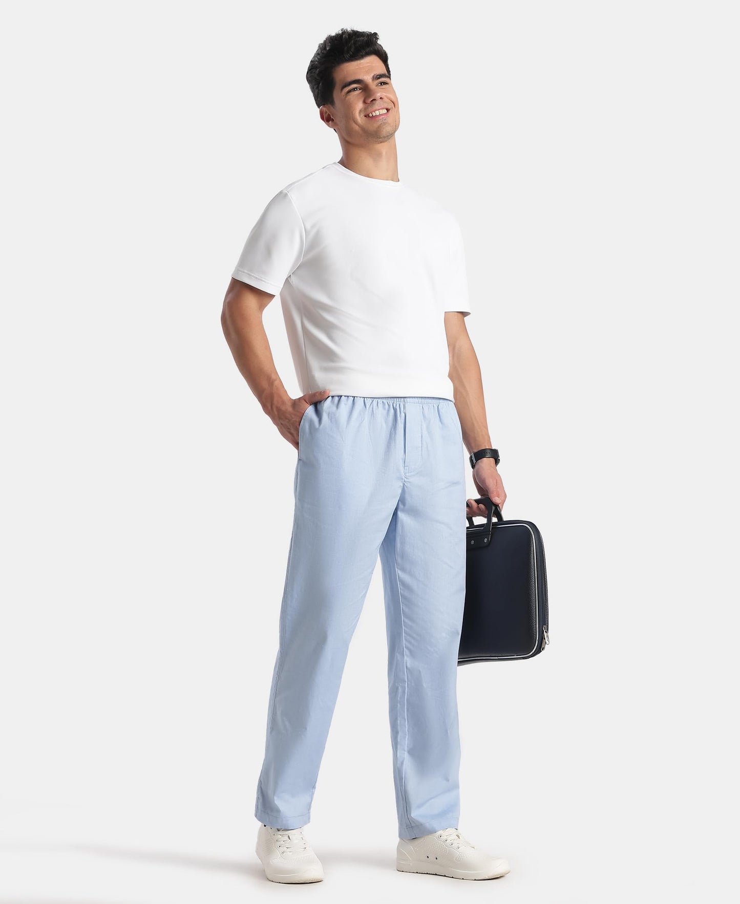 Jockey RM09 Men's Super Combed Cotton Relaxed Fit Pyjama with Side Pockets (Prints & Color May Vary)_Light Blue Chambray_XL