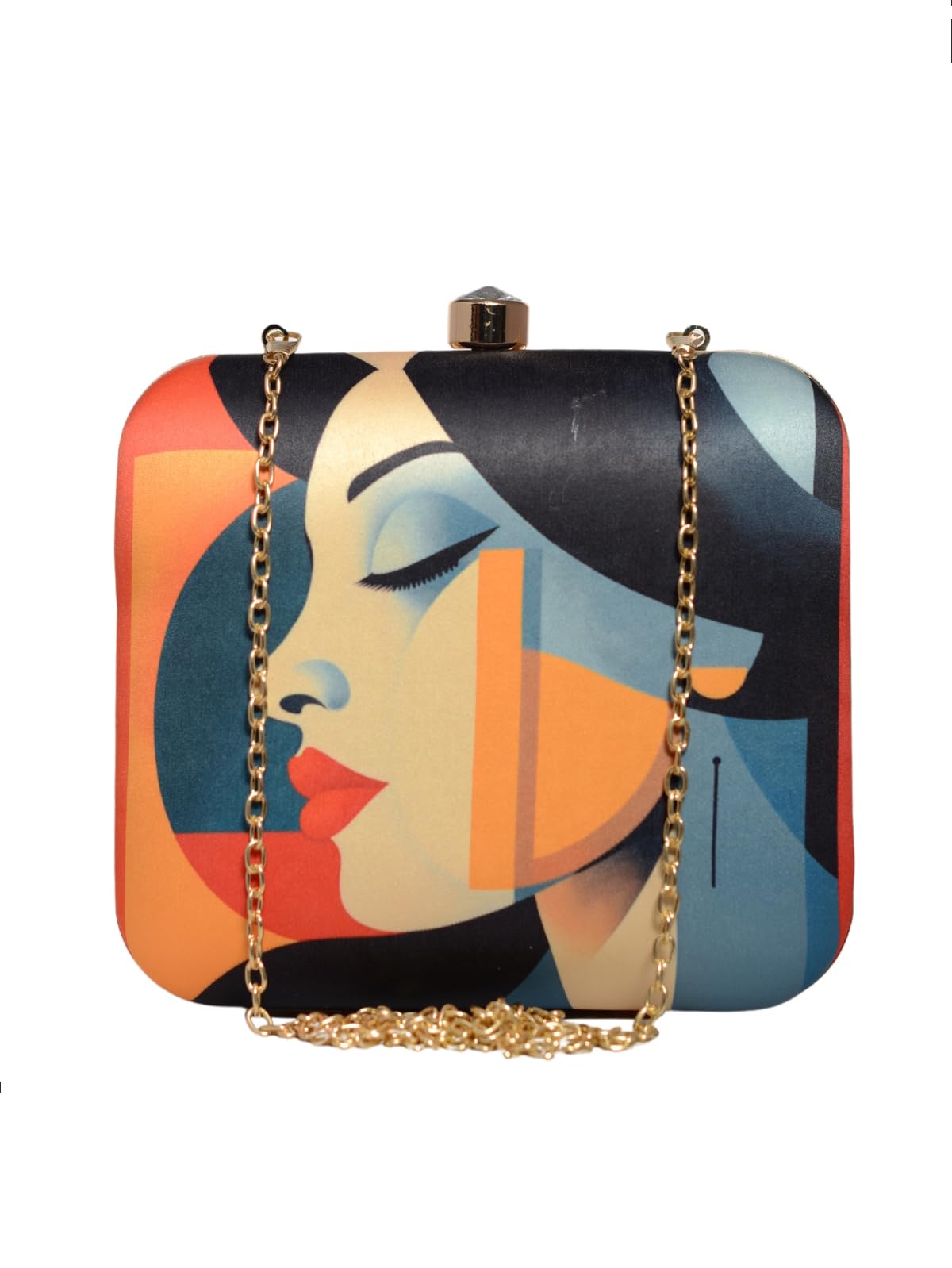 Artklim Multicoloured Women Portrait Printed Clutch