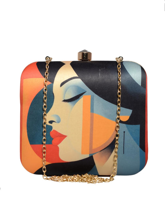 Artklim Multicoloured Women Portrait Printed Clutch