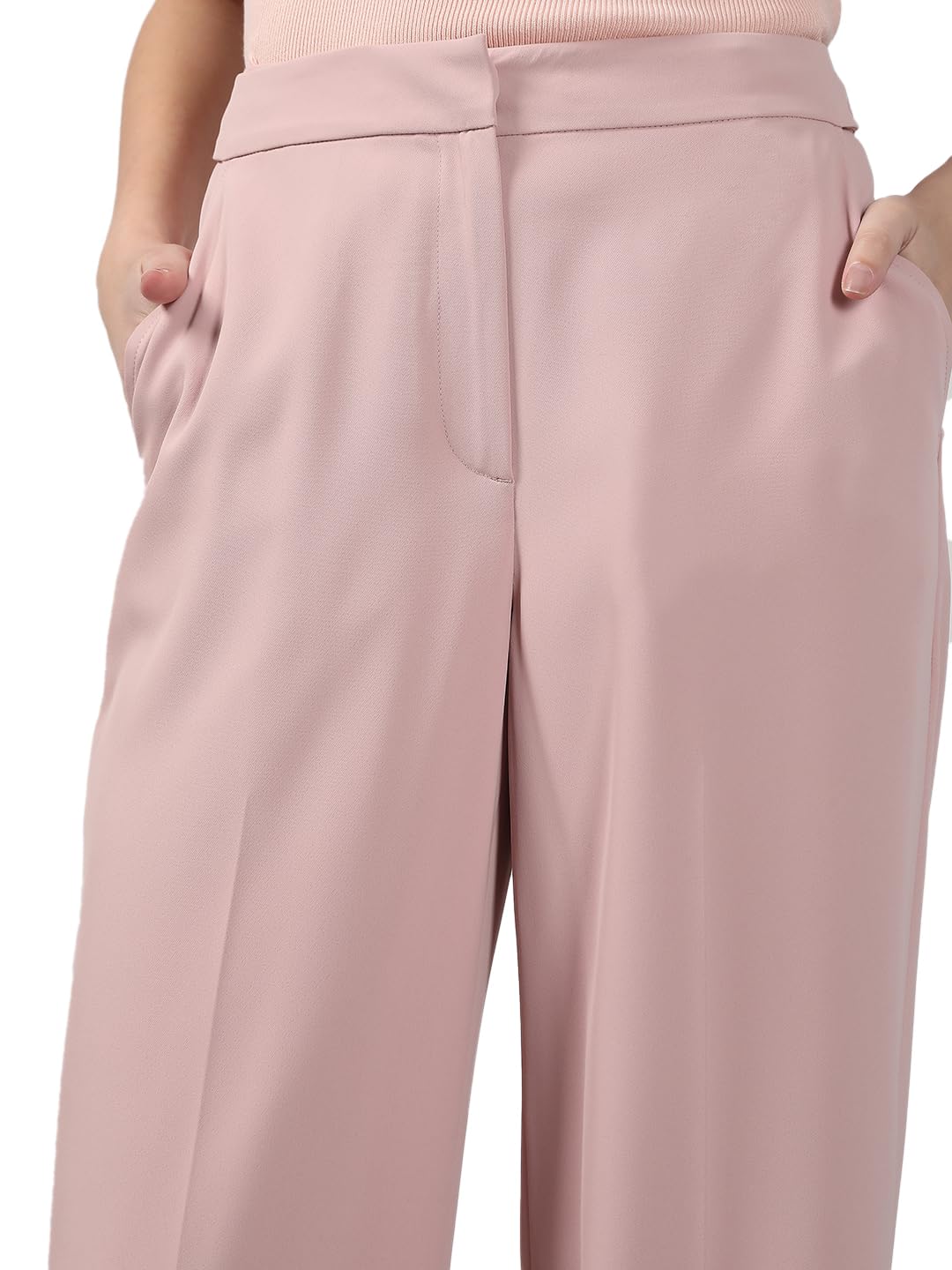 VERO MODA Women's Straight Fit High Rise Pink Pants