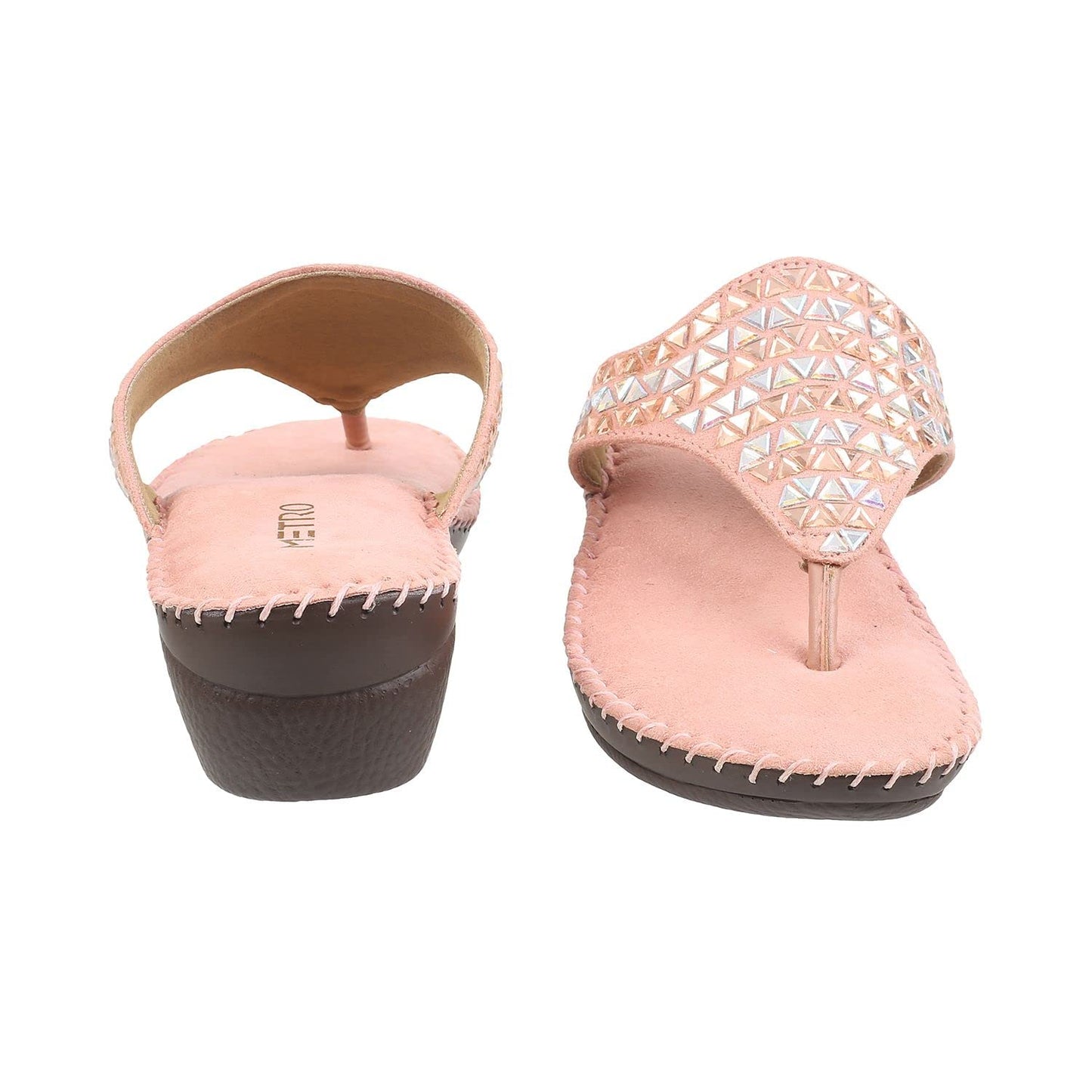 Metro Women's Pink Embellished Faux Leather Comfy Fashion Sandals