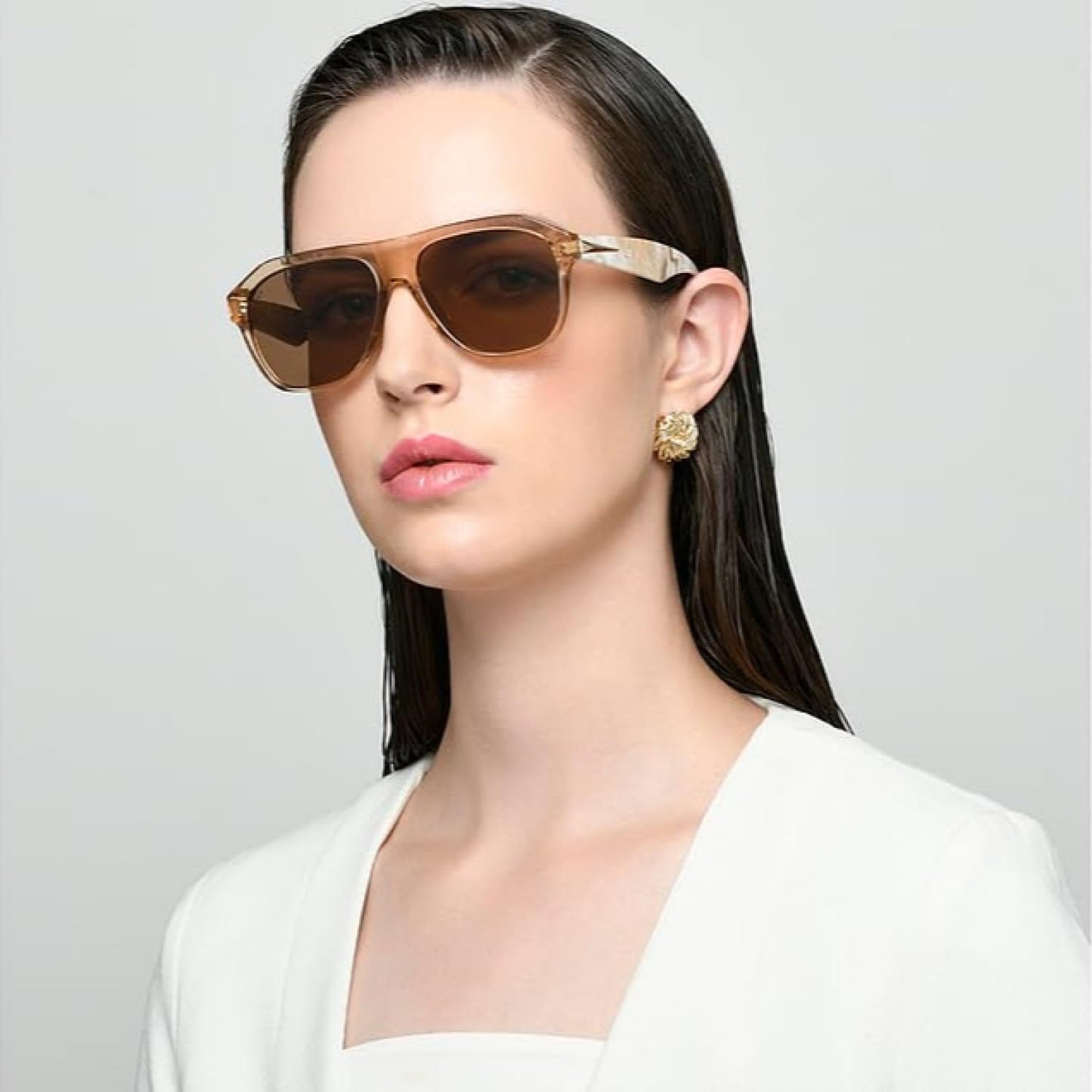 Vincent Chase By Lenskart | Brown Full Rim Square | Marble Collection | Branded and Stylish Sunglasses | Polarized and 100% UV Protected | For Men & Women | Large | VCS000067