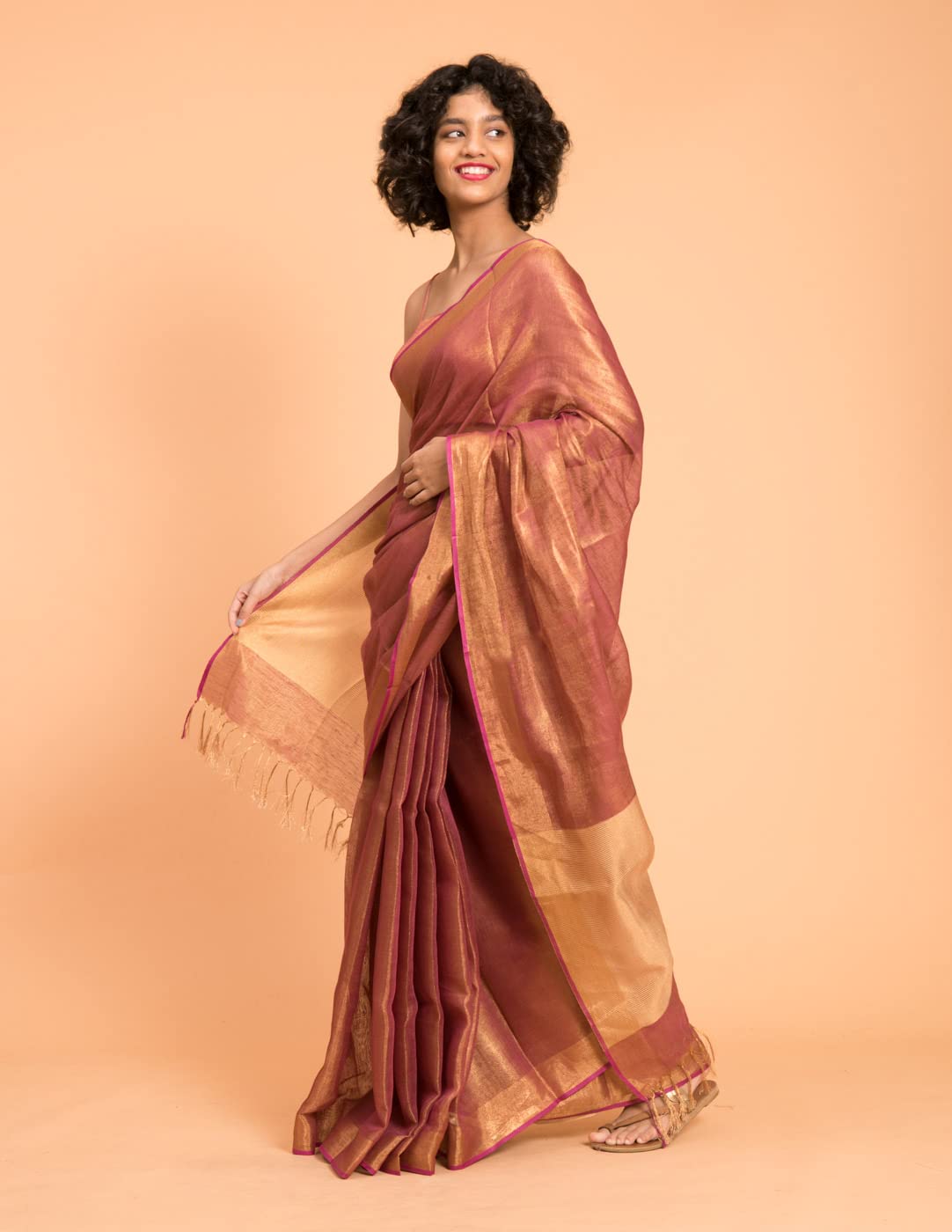 Suta Women's Plain Linen Saree Without Blouse| Linen Pink Saree| Pink Saree| Linen Saree Saree