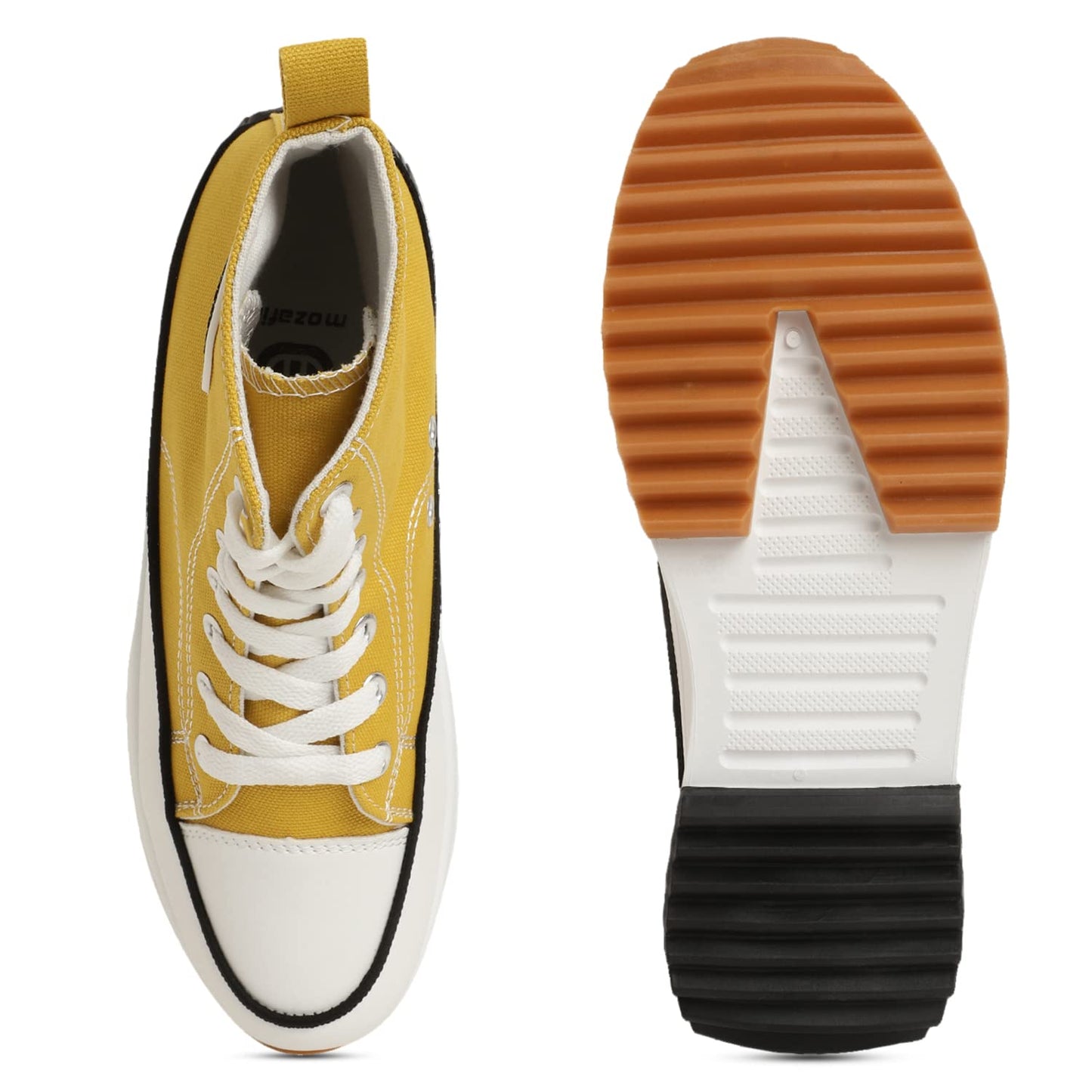 MOZAFIA Women Canvas Stylish Lace up Hike Casual Sneakers Mustard