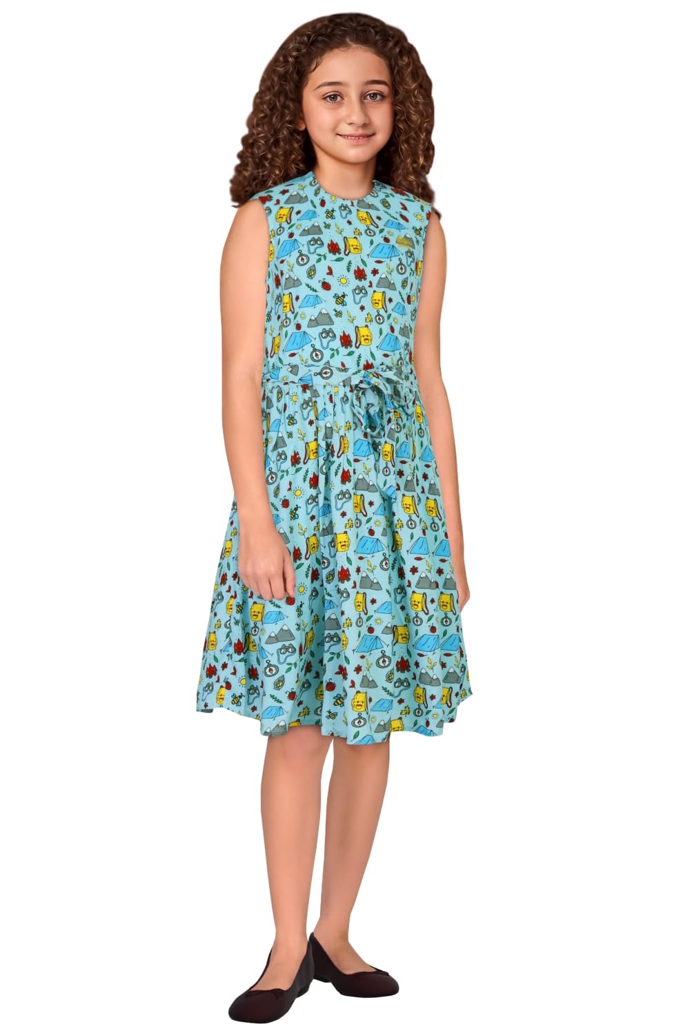 Allen Solly Girl's Viscose Modern Mid-Thigh Length Dress (AGDRCRGFO75279_Blue_11 Years-12 Years)