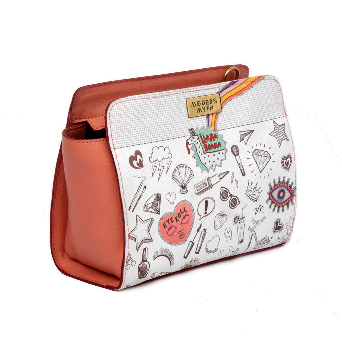 Modern Myth Llama Drama Sling PU Material Printed Casual Sling Bag for Women with Peach Graphic Print