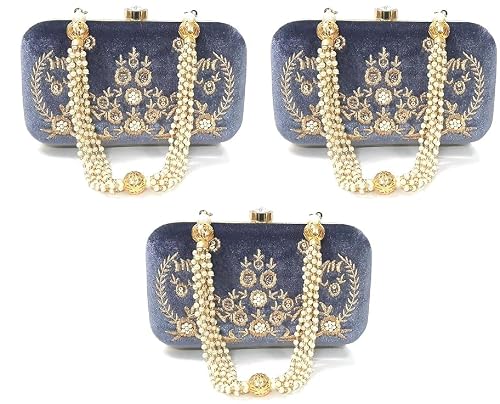 DUCHESS Women's Embroidered Grey Box Clutch (Pack of 3)